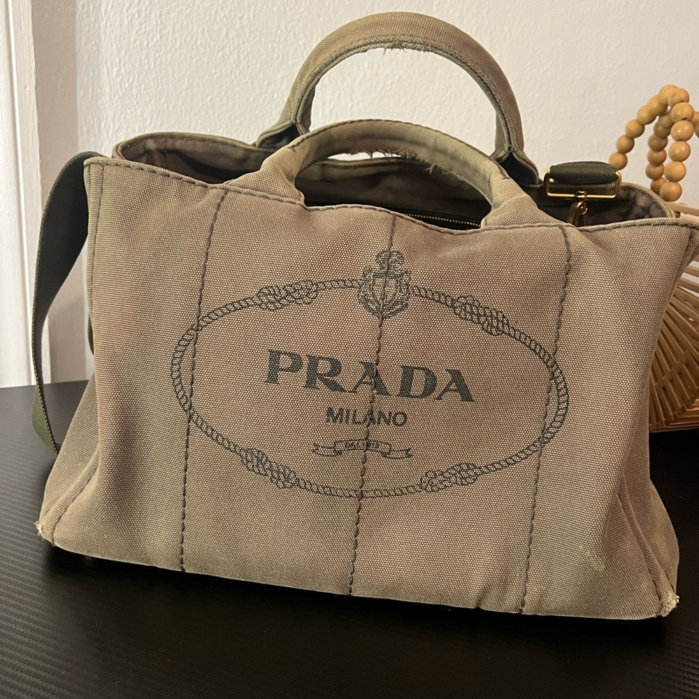 Prada Canvas Large Canapa Logo Tote Green